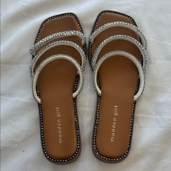 Madden Girl Silver and White Strappy Sandals - Picture 1 of 4